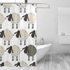 JUMBEAR Sheep Shower Curtain, Waterproof Fabric Shower Curtain Set with 12 Hooks for Bathroom, Hotel, Spa, 60 x 72 Inch