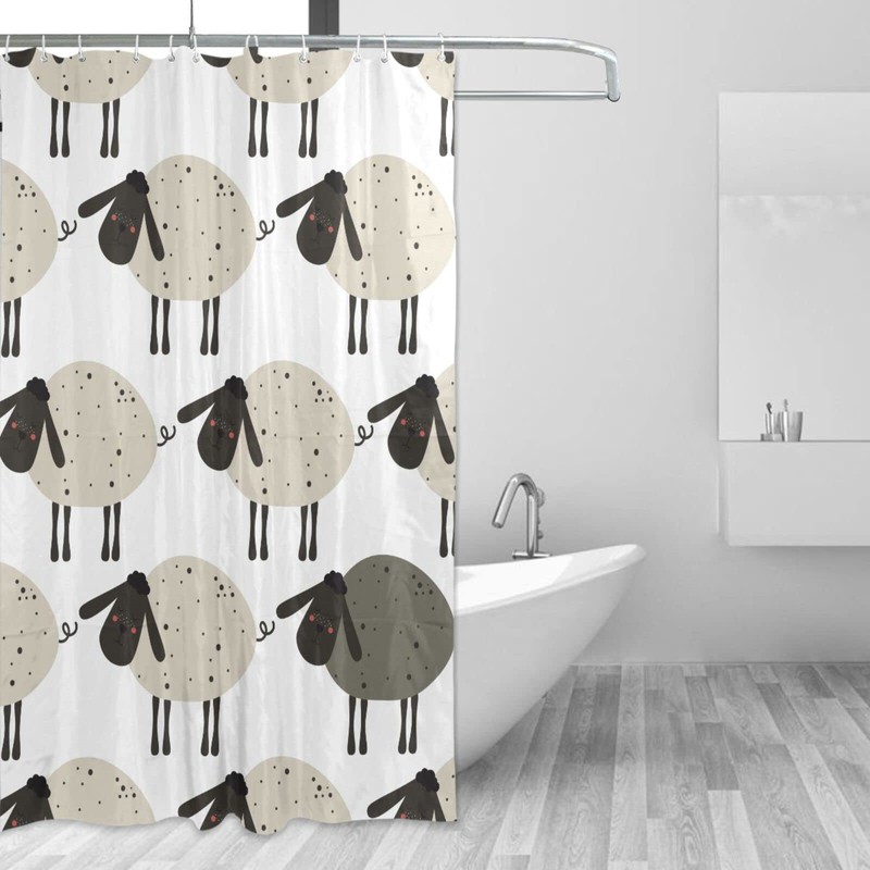JUMBEAR Sheep Shower Curtain, Waterproof Fabric Shower Curtain Set with