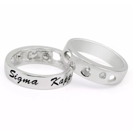Sigma Kappa sterling silver ring w/ 3 CZs & enameled cursive writing