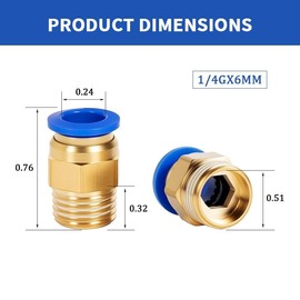 6Pcs 1/4G x 8mm Push to Connect Fittings, Pneumatic Quick-Connect Adapters 1/4 Inch Thread Tube OD, Straight Push-Fit Air Fittings, Dual-Port Nylon Connectors, Push-to-Seal Hose Couplings
