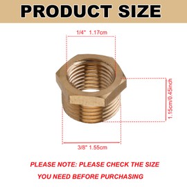 lasuroa 2pcs 3/8 Inch Male to 1/4 Inch NPT Female Reducer Hex Bushing, Brass Reducing Hex Bushing Heavy Duty Threaded Pipe Fitting Coupler Adapter for Plumbing Hose Water Line Gas Hydraulic Systems