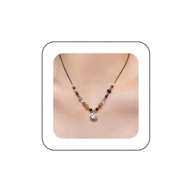 Inilbran Boho Longevity Lock Pendant Necklace Vintage Peony Lock Bead Necklace Brown Beads Cord Rope Necklace Adjustable Fortune Lock Choker Necklace Jewelry for Women