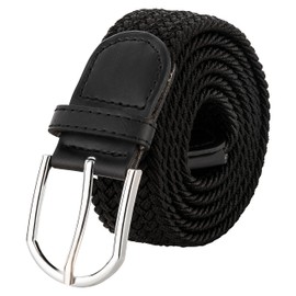 VINTAGE BASICS Unisex Stretch Belt 115 cm Long - 3.3 cm Wide - Men's and Women's Belt - Elastic Fabric Belt - Braided Belt Black, black