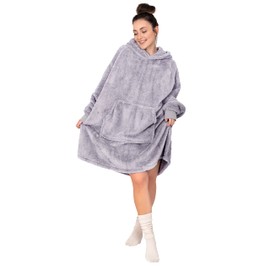 Gräfenstayn® Fluffy Sherpa Hoodie Blanket with Sleeves and Hood - Oeko-Tex Standard 100 - Wearable Cuddly Blanket for Dressing, Cuddly Jumper - Gifts for Women, Men S - XL, gray