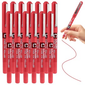 ELLECILA 13 Pack Red Rollerball Pens, 0.5mm Fine Tip Ink pens for Smooth Writing, Quick-Dry No Smudge, Ideal Pens for School, Home or Work Stationery Supplies (Red)