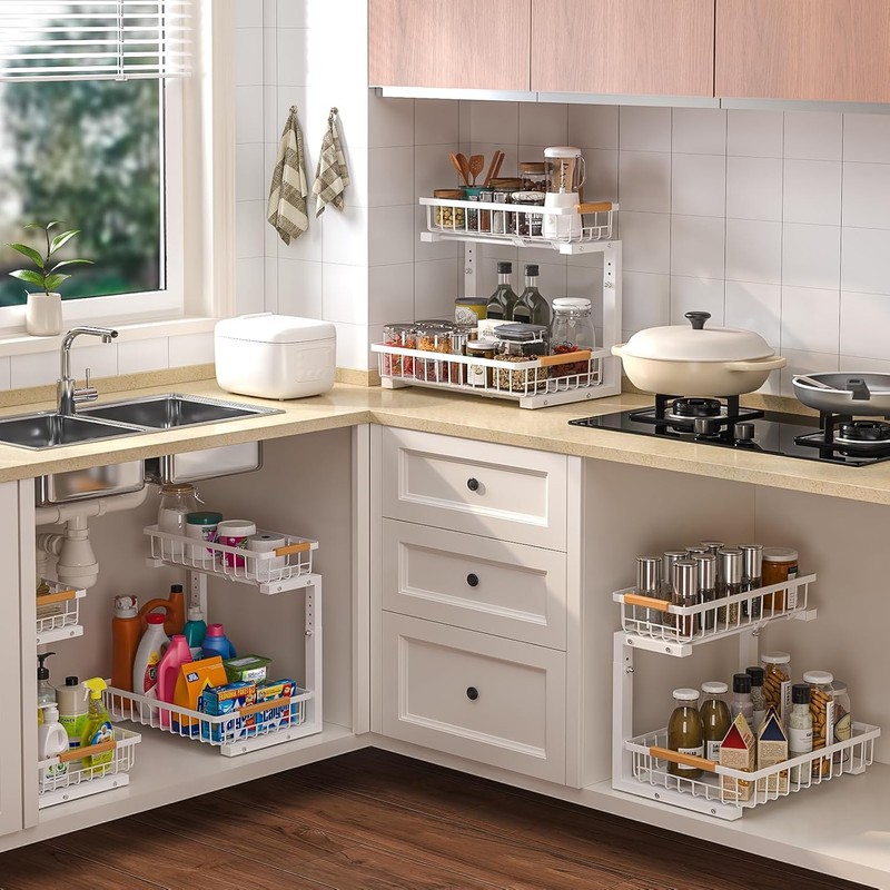 Liuoud Under Sink Organizer Storage 1 pack, 2 Tier Slide