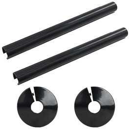 2 Pack Radiator Pipe Covers & Sleeves, Plastic Pipe Covers, Sleeves, Black Radiator Pipe Covers, 15mm x 200mm, Radiator Pipe Sleeves to Protect Pipe Holes