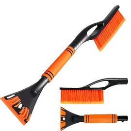 Aicerous® Car Ice Scraper with Broom, Car Ice Scraper (Removable) with Gentle Bristles, Durable Windscreen Scraper & Foam Handle Offer You the Best Experience, Suitable for SUV/Truck/Cars (Orange)