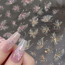 Aurora Butterfly Nail Art Stickers Shell Light Butterfly Nail Stickers for Nail Art Supplies Laser Butterfly Stickers for Nails Butterflies Nail Decals Butterfly Decor Nails Stickers Nail Accessories