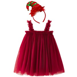 YETANLID Toddler Girls Christmas Tutu Dress Set Xmas Elf 2 Pieces Tutu Dress Santa Claus Cosplay Burgundy Size 18-24 Months