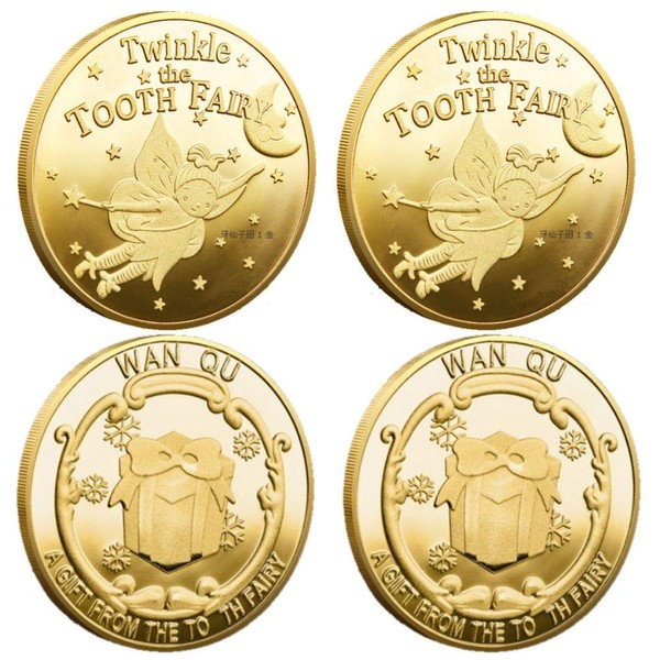 Due To Tooth Fairy Coin Teeth Fairy Medal Gold Coin [Coin Case Included] (Set of 4) (Present)