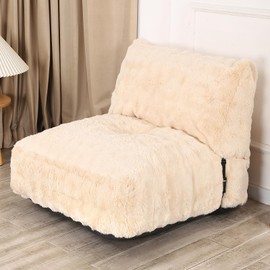 LOVMOC Bean Bag Chair, Comfy Lazy Floor Sofa, Fluffy Bubble Soft Futon Couch for Reading, Gaming, Relaxing, Beige