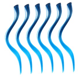 PACKOVE 6Pcs Gradient Blue Synthetic Hair Extensions Hairpieces for Women Party Highlights Curly Straight Colored Hair Accessories for Festivals and Daily Styling