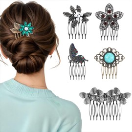 Mabor Pack of 6 Vintage Hair Combs for Clip-in, Cute Ladies, Butterfly French Comb, Zinc Alloy Hair Comb, Rhinestone Hair Comb for Women with Thin and Thick Hair (6 Styles, 6 Sizes)