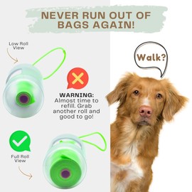 Woof & Barks CLEAR Dog Poop Bag Holder and Dispenser with Leash Attachment, Includes 1 Standard Roll of Red Poop Bags