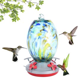 Comedero para Pájaros, Comedero para Pájaros de Cristal Colorido con Gancho, Percha de Descanso y Base Extraíble para Atraer Colibríes en el Patio del Jardín (Q2)