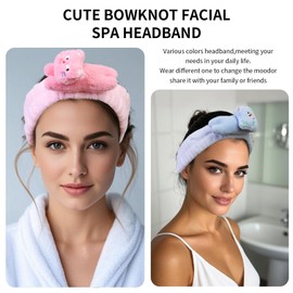 FlyingMage Kawaii Spa Headbands for Women Girls - 2 Pack Cute Soft Fleece Facial Headbands for Makeup, Skincare, Bath, Shower, Beauty and Face Washing, Pink+Blue Cat