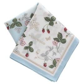 WEDGWOOD 000425-0001-02 Large Print Handkerchief Wild Strawberry Silk & Cotton (Blue) Women's Large Cotton Silk Handkerchief Approx. 22.8 inches (58 cm)
