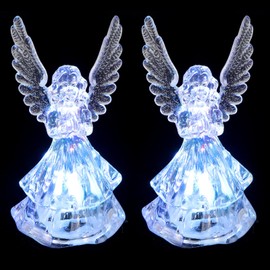 Housoutil LED Angel Lamp, 2PCS Acrylic Angel Night Light, Christmas LED Color Changing Praying Angel, Mini Angel Figurines Light for Thanksgiving Christmas Home Decoration