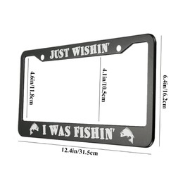 oFloral Just Wishin I was Fishin Aluminum Alloy License Plate Frame White Leaping Fish Applicable to US Standard Car Metal Car Tag Frame Funny Front License Plate Holder for Women Men(1 Pack)