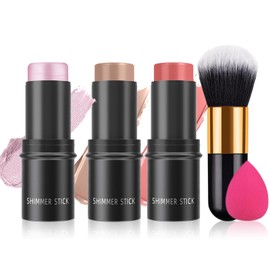 RoseFlower 3pcs Face Contour Stick Makeup Set, Highlighter Stick Blush Stick Cream Contour Kit with Brush, Contouring Stick for Fair Skin, Concealer Makeup Stick Gift for Beginner Women Teen Girls