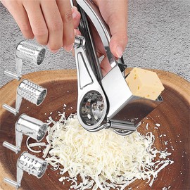 SUQ 4 in 1 Cheese Grater, Stainless Steel, Compact Cheese Grater with Crank for Kitchen, Professional Kitchen Grater, Stainless Steel for Vegetables, Potatoes, Multigrater, Manual Cheese Grater, with