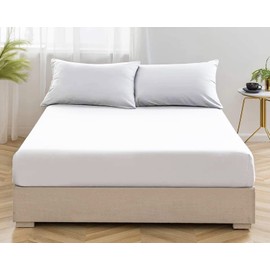 MistyMorning Fitted Sheet, Soft & Premium quality Bedding & Linen, 11''/28cm deep sheet, Egyptian Cotton with 200 Thread Count. (White, Double)