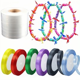 Graduation Candy Lei Making Kit Plastic Lei Bags for Party, 2 Inch x 164 Ft Poly Tubing and 6 Rolls Ribbon Graduation for DIY Graduation Wreaths Celebration Hawaiian Candy Lei Making Kit