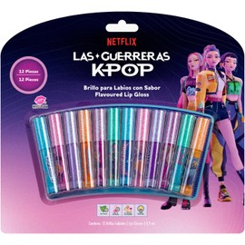Set de Brillo Labial para Niñas Las Guerreras Kpop, 12 Brillos Glitter Coleccionables con Sabor Uva, Cereza y Bubblegum, Fórmula Vegetal No Tóxica, Libres de Parabenos