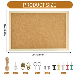 Cork Boards, Natural Cork Notice Board, Cork Wall Notice Board, Cork Board with Wooden Frame, 20 x 30 cm, Single Sided Cork Board, Cork Panels for the Wall, Ideal for Office, School, Bedroom and Home