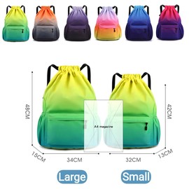 Drawstring Backpack Yoga Gym bag,waterproof small sackpack for sports beach backpack,color gradient nylon casual backpack (Black Gray, Small:32cm*13cm*42cm)