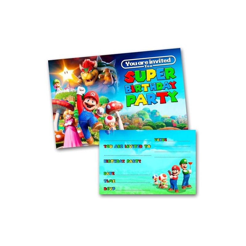 Mario Party Invites Birthday Invitations & Envelopes (WRITE ON) 12