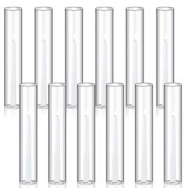Treela 6 Pcs 2.5" W x 14" H Hurricane Candle Holder Sleeve Bottomless Glass Cylinder Candleholder Sleeve Tall Candle Glass Cover Clear Open Ended Shade Chimney Tube Cover for Pillar Taper Lamp