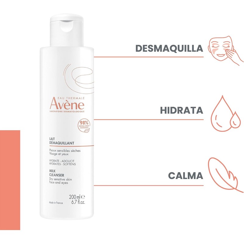 AVENE, Leche desmaquillante suave, limpia, hidrata y calma, para piel
