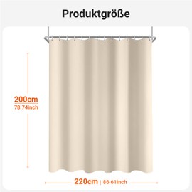 Lerores - Tenda per doccia e vasca da bagno, 220 x 200 cm, beige, con fondo pesante antimuffa, in tessuto impermeabile e lavabile, in poliestere, per bagno, con 12 anelli per tenda da doccia