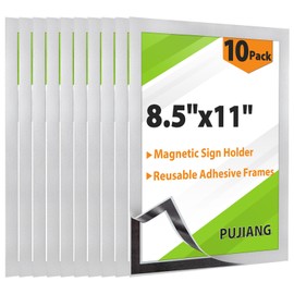 PUJIANG 10 Pack 8.5"x11" Magnetic Sign Holder, Double Sided Display, Reusable Adhesive Frames for Walls, Fridge Door, Whiteboard, Window Sign Holder, Magnetic Picture Frame