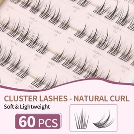 Lash Clusters D Curl 9-12mm Mixed DIY Eyelash Extensions 60PCS Cluster Lashes Individual Eyelash Wispy Natural Lash Extensions DIY at Home