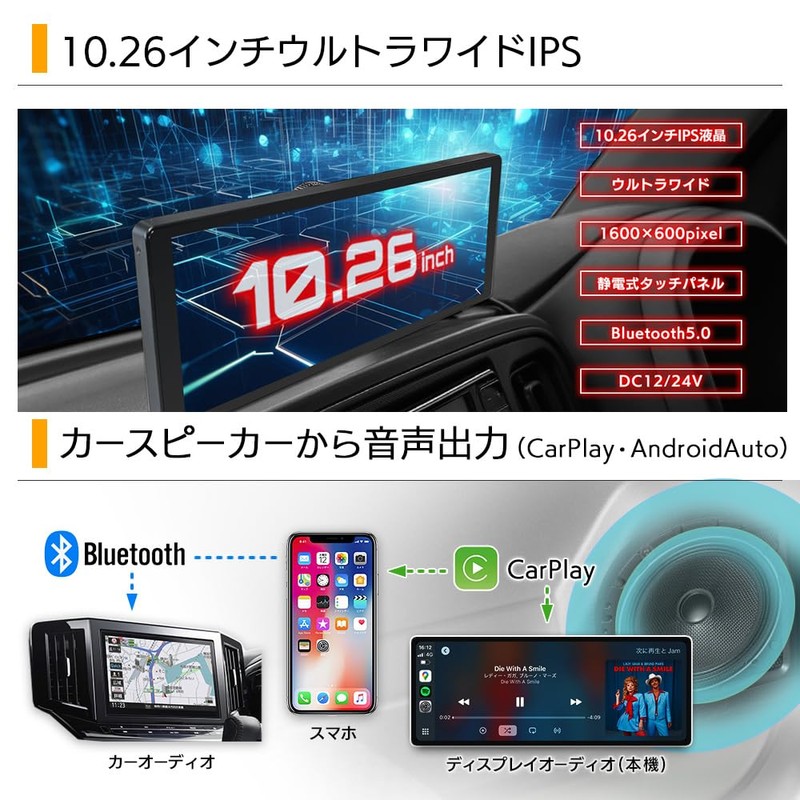 DreamMaker Display Audio, CarPlay & Android Auto, Dash Camera, 10.26