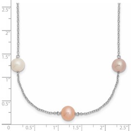 925 Sterling Silver Rh 7 8mm Multi color Freshwater Cultured Pearl 9 Station Necklace 18 Inch Pendant-Necklace for Women
