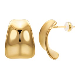 JOLCHIF Chunky Gold Platerd Earrings for Women Square 18K Gold Plated Half Hoop Studs Earrings Fashion Jewelry