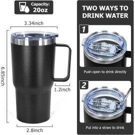 20 Oz Stainless Steel Tumbler with Handle Metal Insulated Coffee Travel Mug with