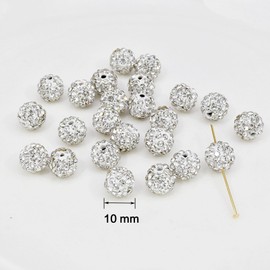 100 PCS 10mm Rhinestone Beads, White Shiny Round Shamballa Disco Ball Sparkling Rhinestone Clay Beads, Used for Jewelry Bracelets Necklaces Earrings and DIY Crafts Jewelry Making Christmas