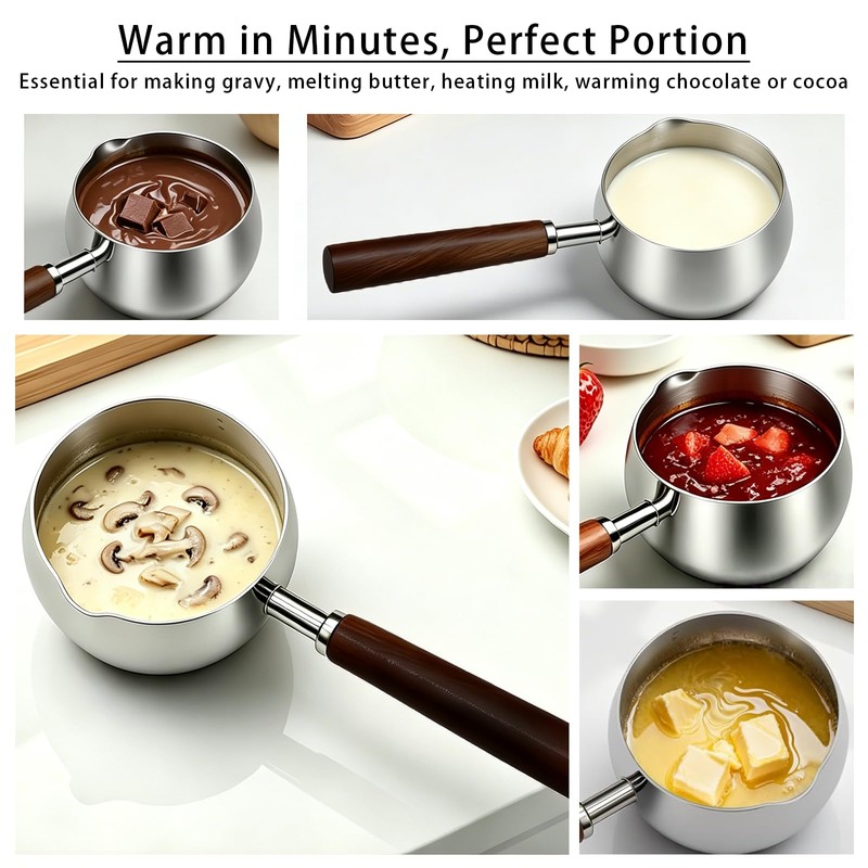 Milk Pot Stainless Steel Milk Warmer Pot with Lid, 0.8
