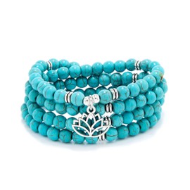 6mm Japa Mala Necklace 108 Mala Beads Bracelet Handcrafted with Lotus Charm for Men or Women (Green Turquoise)