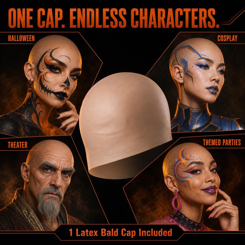 Latex Bald Cap for Adults, Realistic Nude Bald Head for