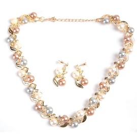 ZJchao 3pcs Fashion Jewelry Set, Pearl Crystal Fashion Eyes Drop Earrings Necklace for Dating, Party, Fashion Show(Gold)