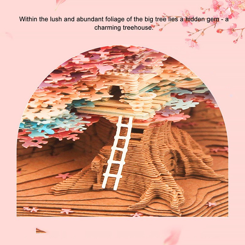 3D Memo Pad with Light Cute Sakura Tree House Decor