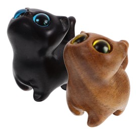 ORFOFE 2Pcs Cat Figurine Natural Sandalwood Carved Cat Statues for Desktop Adornment for Home Office and