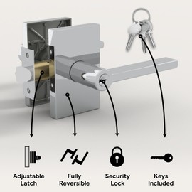 Mega Handles - Glamor Entry I Lever Door Lock Handle Set for Hallway, Closet and Bathroom I Heavy Duty I Fits All Standard Door Sizes I Screws Included - Polished Chrome (1 Pack)