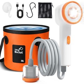 Portable Camping Shower, Shower Head with LED Light, Camping Shower Pump with Carbon Purification, Foldable Bucket, Summer Beach, Outdoor Camp Showering for Hiking, Pet Bath, RV Car Wash, Water Plant